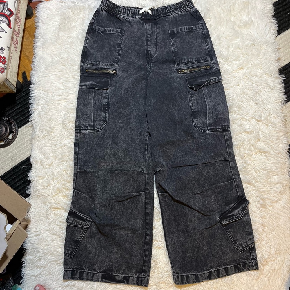 K48 Boohoo man Black Cargo Men Jeans